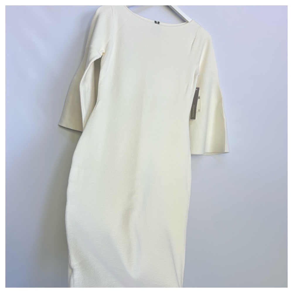 NWT Anthropologie Fluted-Sleeve Elegant Soft Knit Sweater Midi Dress in Ivory, S - Picture 15 of 16